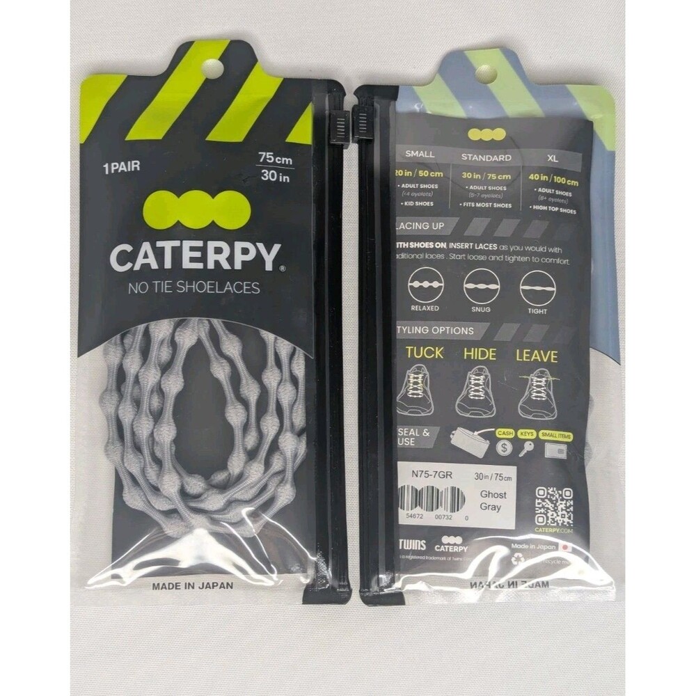 Caterpy No-Tie Shoelaces Light Grey 30inch / 75cm New In Package